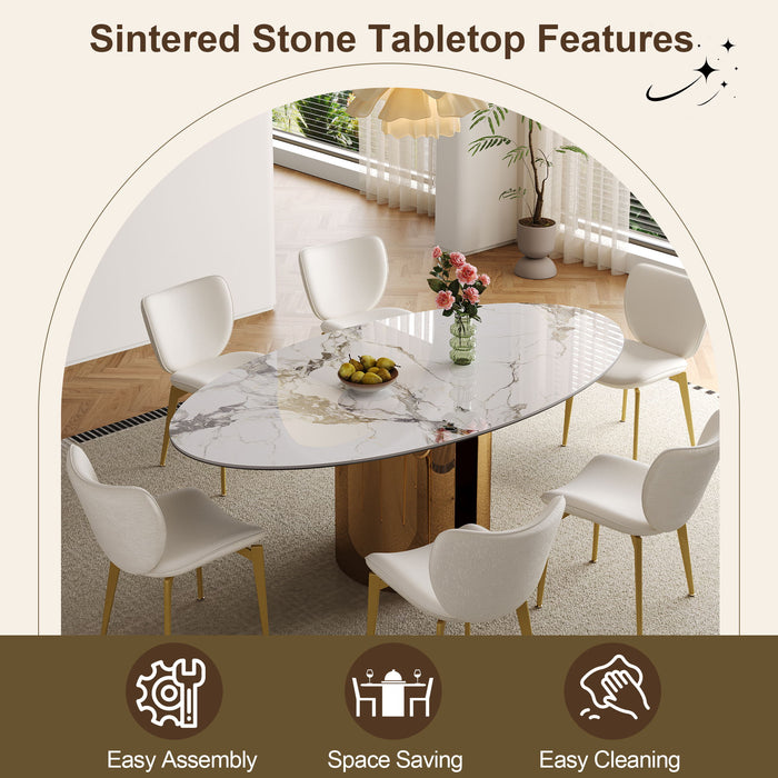 Steel Base Oval Sintered Stone Dining Table With 4 Chairs