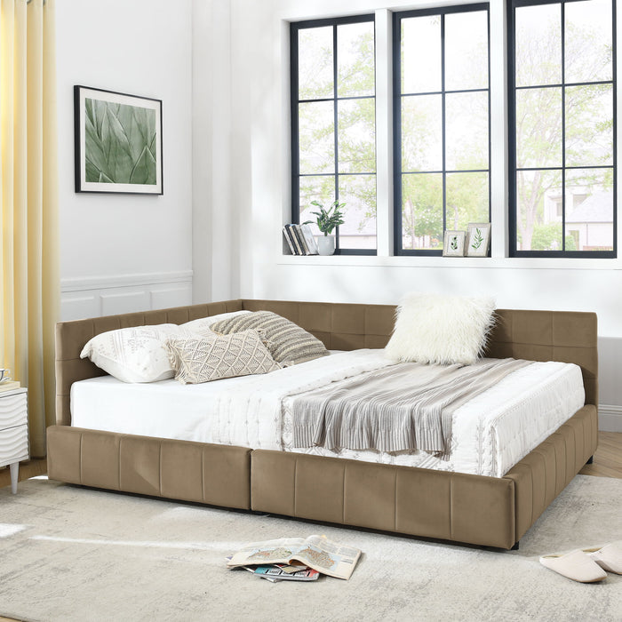Mid-Century Storage Upholstered Tufted Bed Frame With Backrest And Armrests