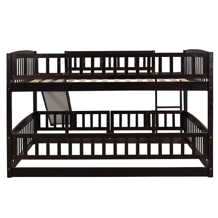 Low Bunk Bed With Slide, Fence And Ladder