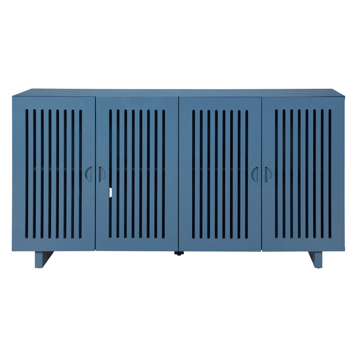 Trexm Modern Style Sideboard With Superior Storage Space, Hollow Door Design And 2 Adjustable Shelves For Living Room And Dining Room (Navy Blue)