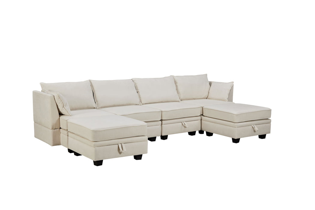 U_Style Modern Large U-Shape Modular Sectional Sofa, Convertible Sofa Bed With Reversible Chaise For Living Room, Storage Seat - Beige
