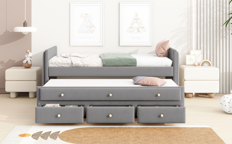 Upholstered Daybed With Trundle And Drawers
