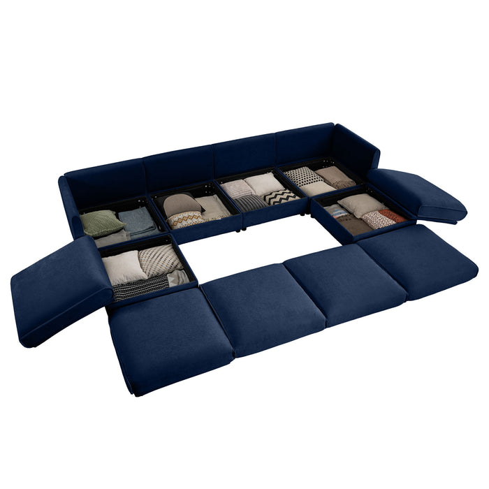 Contemporary Elegant White Chenille Sofa With Storage And Ottoman