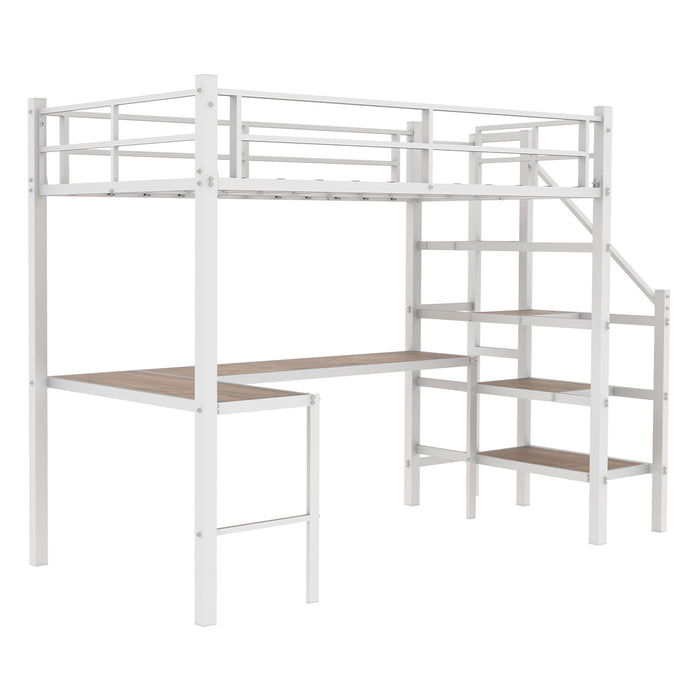 Loft Bed & L-Shaped Desk, Large Storage Space