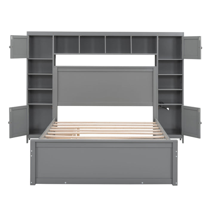 Bed With All In One Cabinet, Shelf And Sockets, Trundle