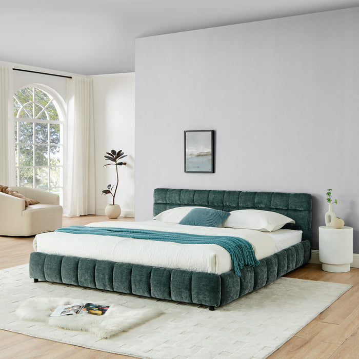 Modern Platform Bed Frame With Thick Chenille Fabric