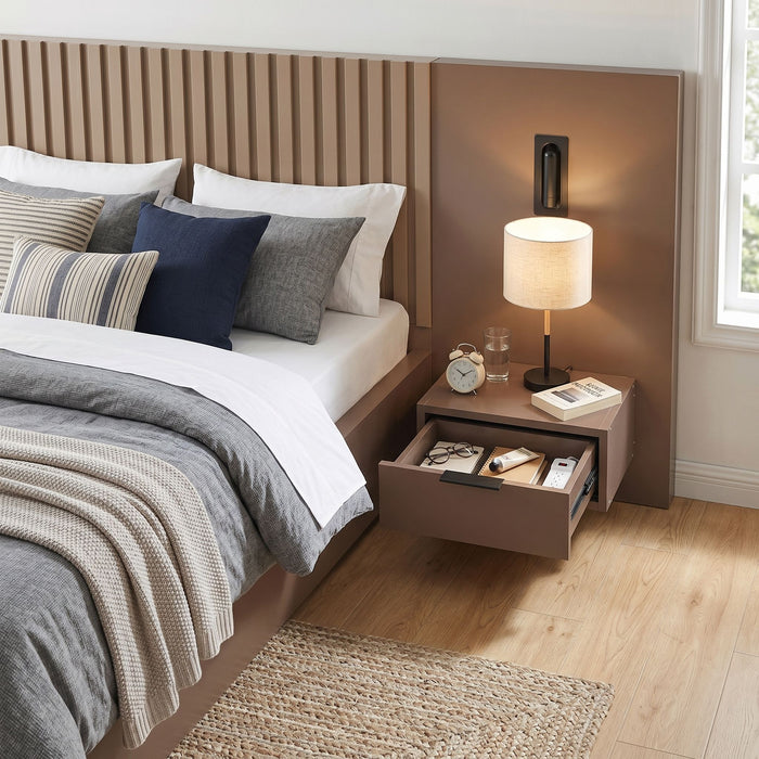 Platform Bed Frame With Built In Nightstands & Reading Lights