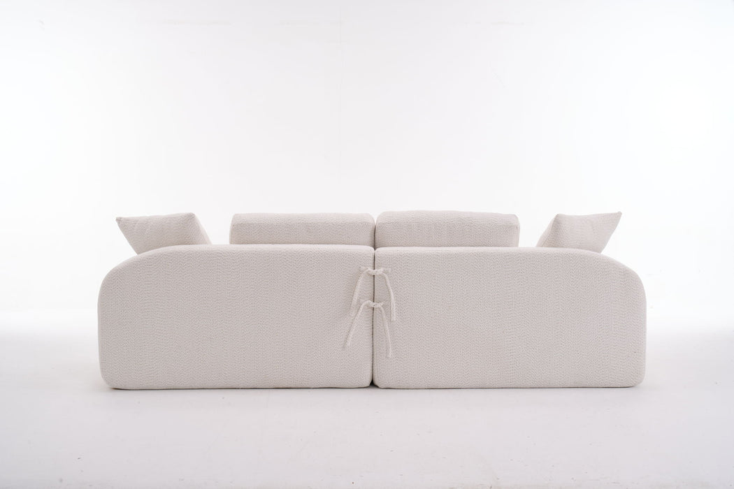 Compression Sofa: 4 Seater Combined Sofa, Crochet Yarn Fabric, Full Sponge Compression Sofa, Combined Sofa With 4 Pillows For Home Living / Home Furniture / Apartment - Beige