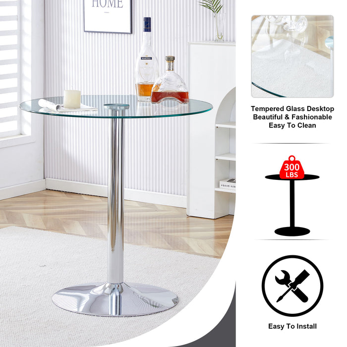 Modern Minimalist Circular Glass Dining Table With Electroplated Metal Legs 35" Diameter - Transparent