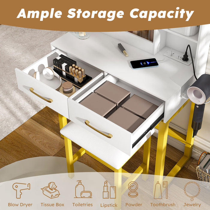 Makeup Vanity Table With LED Lights, 3 Color Options, Power Outlet