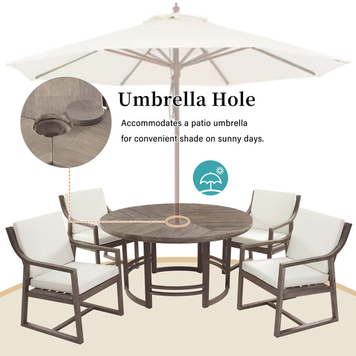 5 Piece Outdoor Dining Set, Patio Table And Chairs With Umbrella Hole
