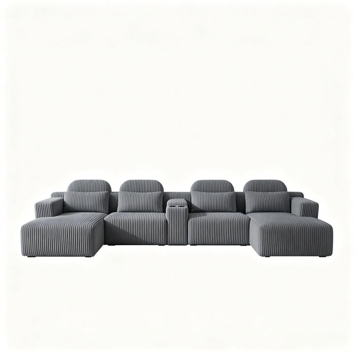 U-Shaped Sectional Sofa With Chaise Lounge And Cup Holders