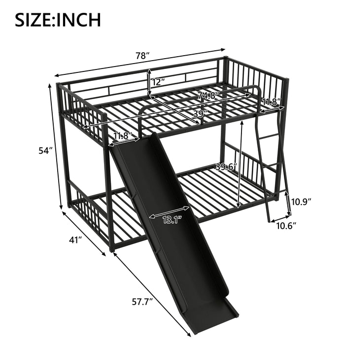 Metal Bunk Bed With Slide, Durable Steel Frame