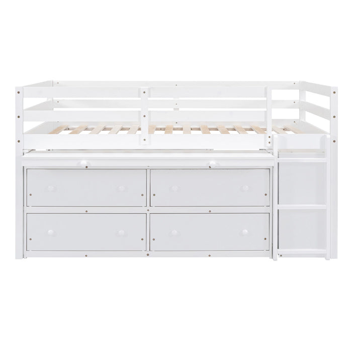 Loft Bed With Retractable Writing Desk And 4 Drawers, With Lateral Portable Desk And Shelves