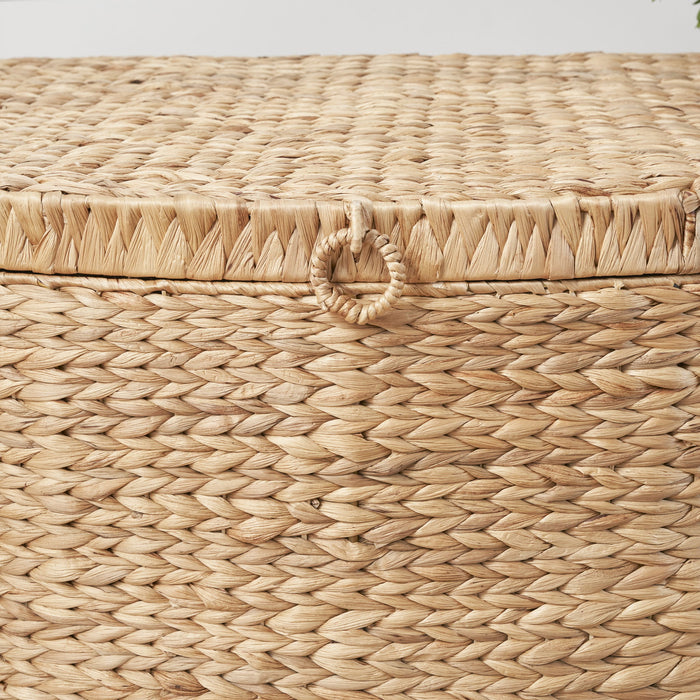 Rectangular Curve Water Hyacinth Woven Wicker Trunk With Handles For Clothes Toys Magazines And Book Storage - Natural / Light Brown