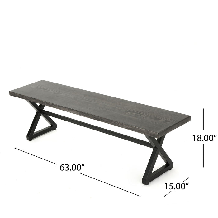 Modern Aluminum Outdoor Dining Bench With X Base