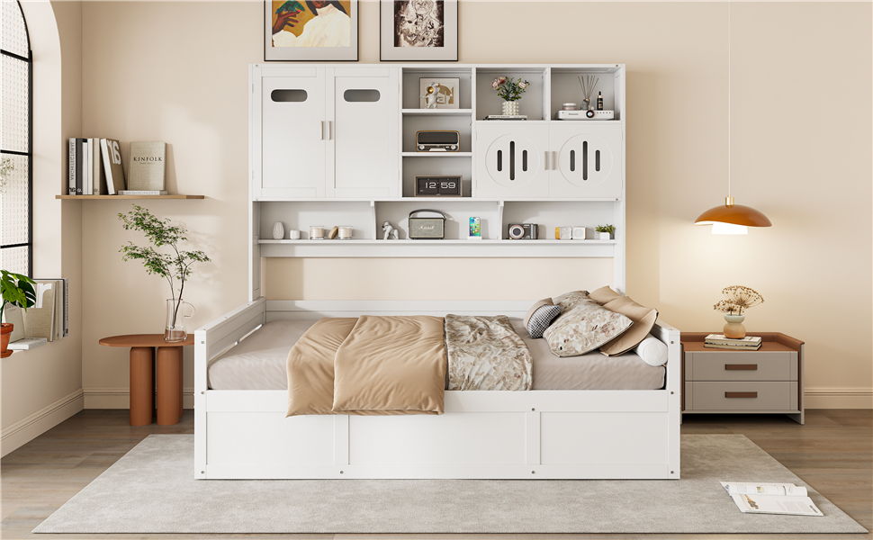 Daybed With All-In-One Cabinet And Shelf