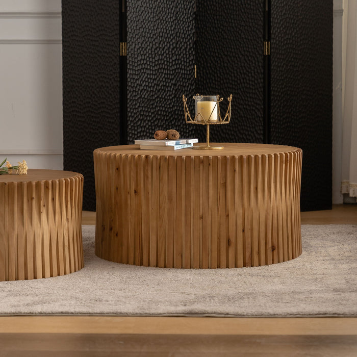 Cylindrical Coffee Table With Vertical Texture Relief