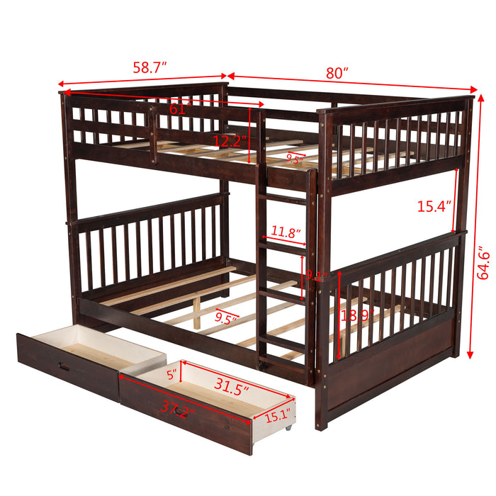 Bunk Bed With Ladders And 2 Storage Drawers
