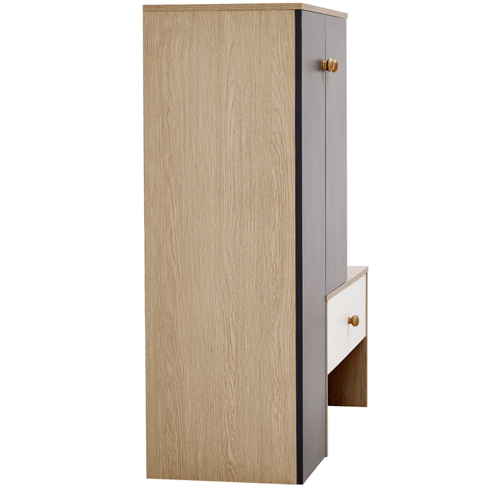 Modern Multi Functional Shoe Storage Bench & Cabinets With Adjustable Shelves - Gray / Natural Wood / White