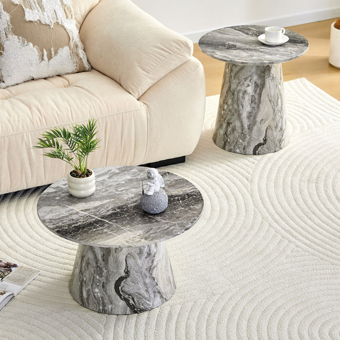 Nested Coffee Table Set, Round Design For Living Room - Gray
