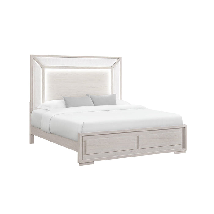 Ciara - King Bed With LED Panel Headboard, Low Profile Design - Beige