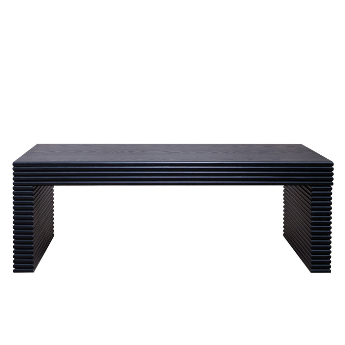 Modern Ribbed Coffee Table, Rectangular Low Profile Center Table For Living Room - Black