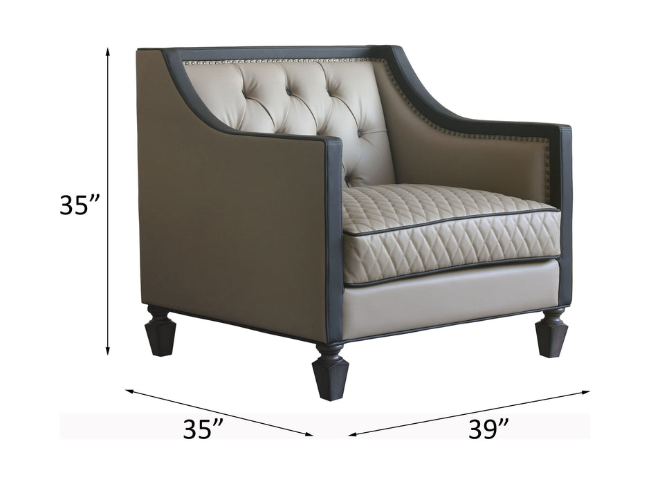 House Beatrice - Chair With Pillow - Tan Synthetic Leather , Black Synthetic Leather & Charcoal