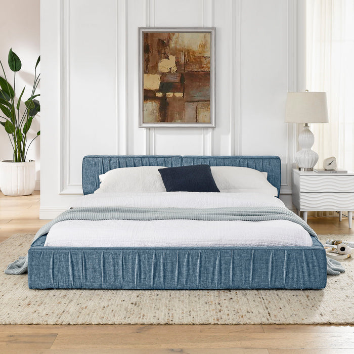 Modern Upholstered Platform Bed Frame With Pleated Design