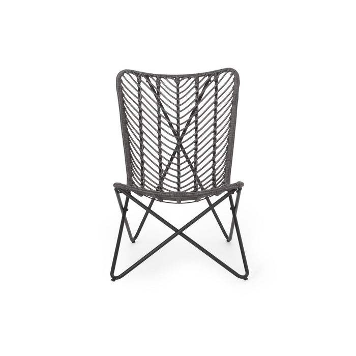 Outdoor Wicker Chair With Geometric Cross Base, (Set of 2) - Gray