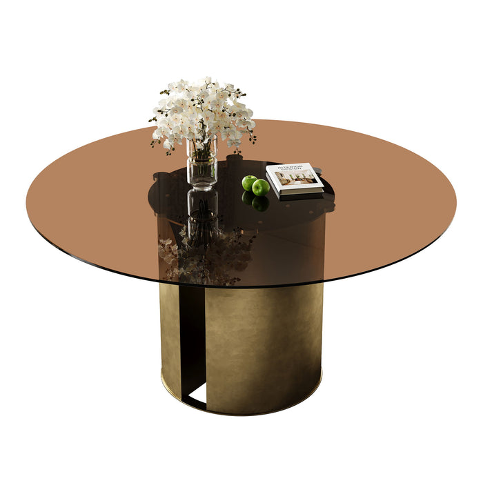 Modern Round Dining Table Set With Glass Top And Steel Legs