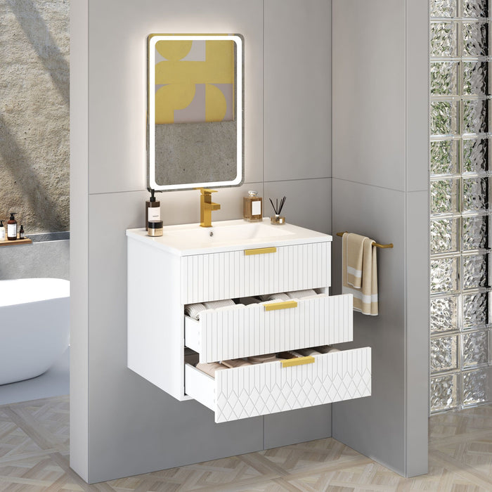 Wall Mounted Floating Cabinet With Double Drawer, Rectangular Sink