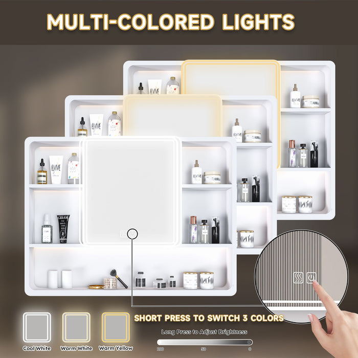 Aluminium Medicine Cabinet Mirror With 3 Colors LED Light And Defogging Function - White