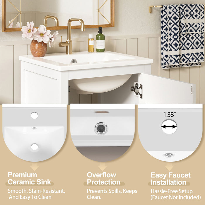 Bathroom Vanity With Ceramic Sink, Soft Close Drawers, Door Organizer, Divider Drawer, Adjustable Foot Pads