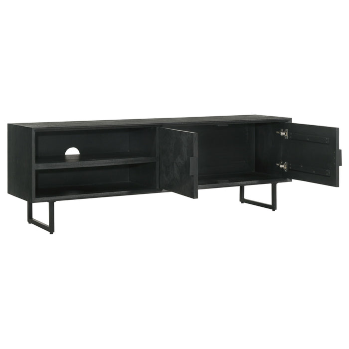 Manaya - 2 Door Stand With Open Shelving And Hidden Storage - Charcoal Black