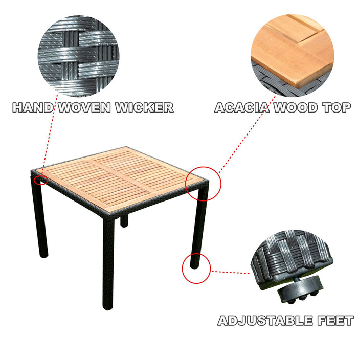 Outdoor Patio Wicker Dining Set With Acacia Wood Top