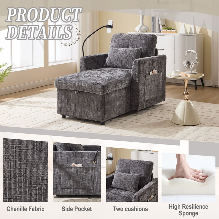 Multifunctional Chenille Recliner Sofa With Storage And Phone Bracket