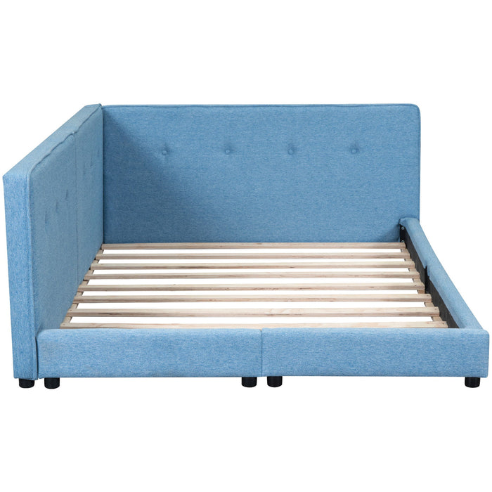 Upholstered Queen Size Tufted Platform Bed, Blue