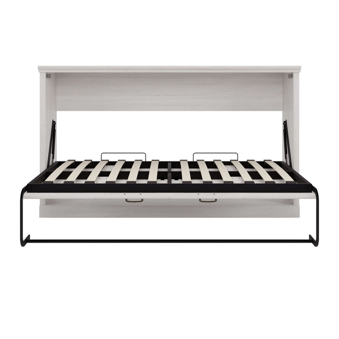 Twin Size Horizontal Murphy Bed With Dual Piston System, Space Saving Wall Bed Folds Into Cabinet - Rustic White