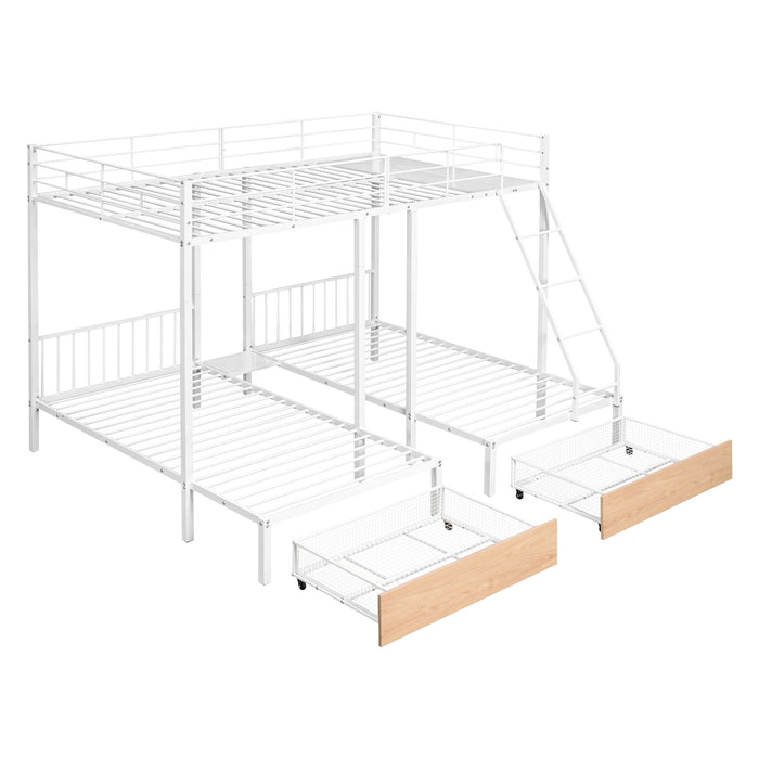 Triple Bunk Bed With Drawers And Guardrails