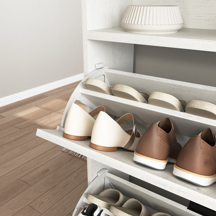 4 Layer Folding Shoe Cabinet With Metal Rounded Corners Convenient Shoe Storage - White