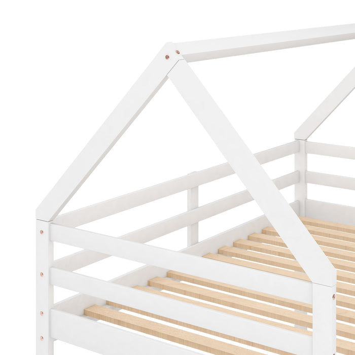 Low Bunk Bed With House Shaped Frame And Ladder