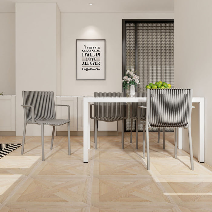 4 Modern Stackable Armchair Matched With Long Table