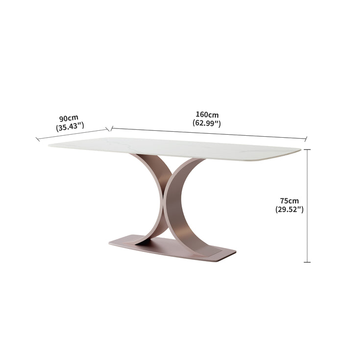 Elegant Red Copper And Carbon Steel Dining Table With Glossy Snow Mountain Stone (Excluding Chairs)