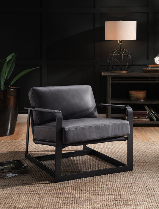 Locnos - Accent Chair - Gray Top Grain Leather & Black