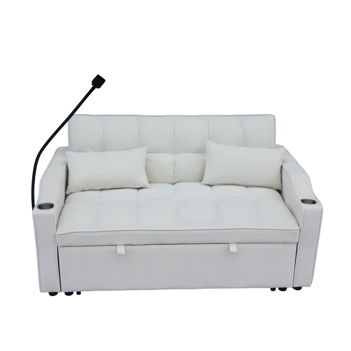 Modern Velvet Loveseat With Pullout Bed, Adjustable Reclining Backrest