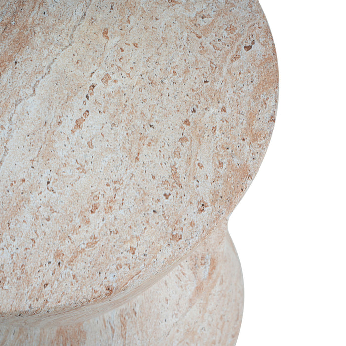 Outdoor / Indoor Lightweight Concrete Side Table With Travertine - Beige