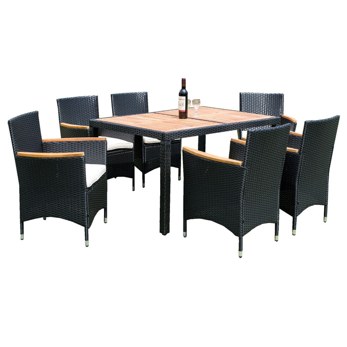 Outdoor Patio Wicker Dining Set With Acacia Wood Top