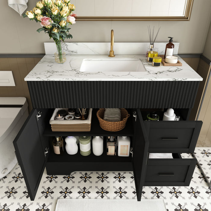 Bathroom Vanity Set, Fluted Cabinet, Soft Close Doors With Drawers, Single Faucet Hole, Sink Included - Black