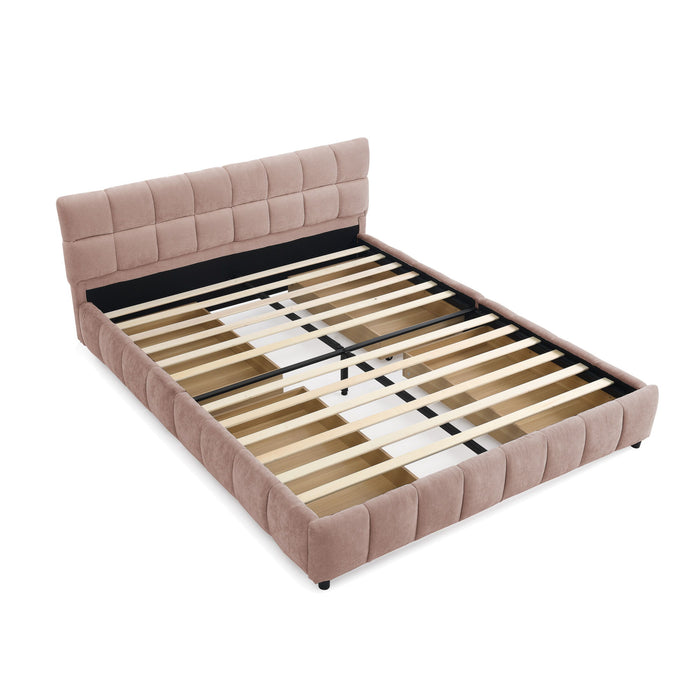 Modern Platform Bed Frame With Thick Chenille Fabric